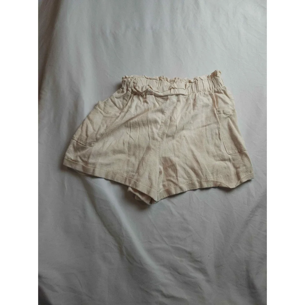 Rachel Paige Cream‎ Beige Paperbag Waist Linen Blend Shorts Medium